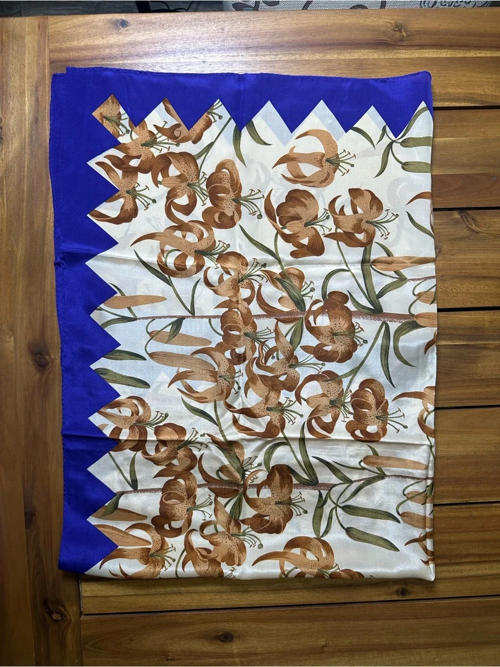 Perry Ellis Purple and Brown Floral 100% Silk Scarf